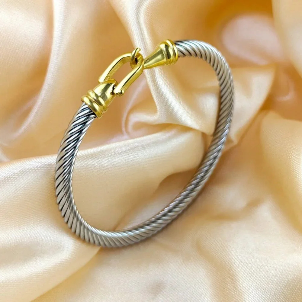 Fashionable Womens Stainless Steel 5mm Cable Wire Bangle 39$